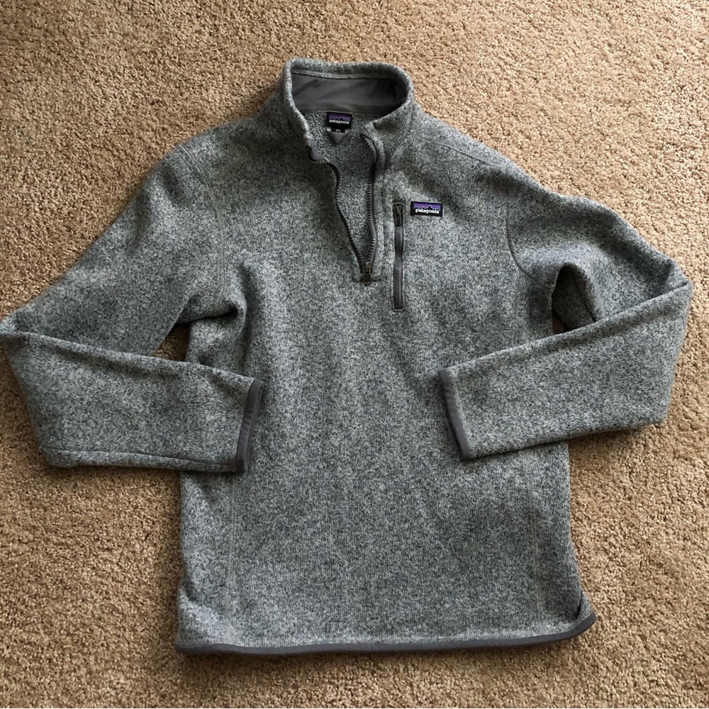Kids Patagonia 1/4 Zip Better Sweater grey neutral pockets quarter zip